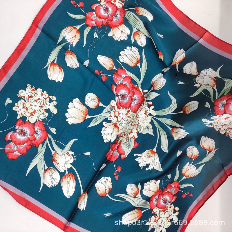 Spring, Classic Printed 70 Square Scarf Popular Scarf Long Gauze Scarf Silk Scarf Neck Protector Warm Scarf For Women - Image 2